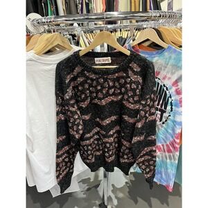 Vintage 1980s Fox Chapel Acrylic Abstract Animal Print Knit Sweater Size Medium